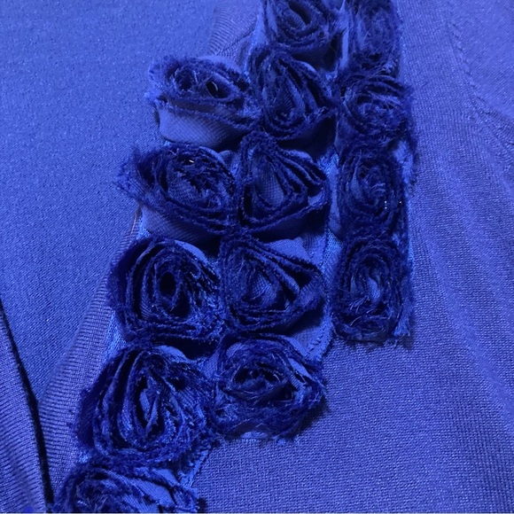 Red Brand | Cobalt Blue Cardigan Sweater with Gorgeous Rosette Detail | Size L - Picture 6 of 9